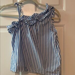 Crewcuts Blue and White Striped Ruffle Top